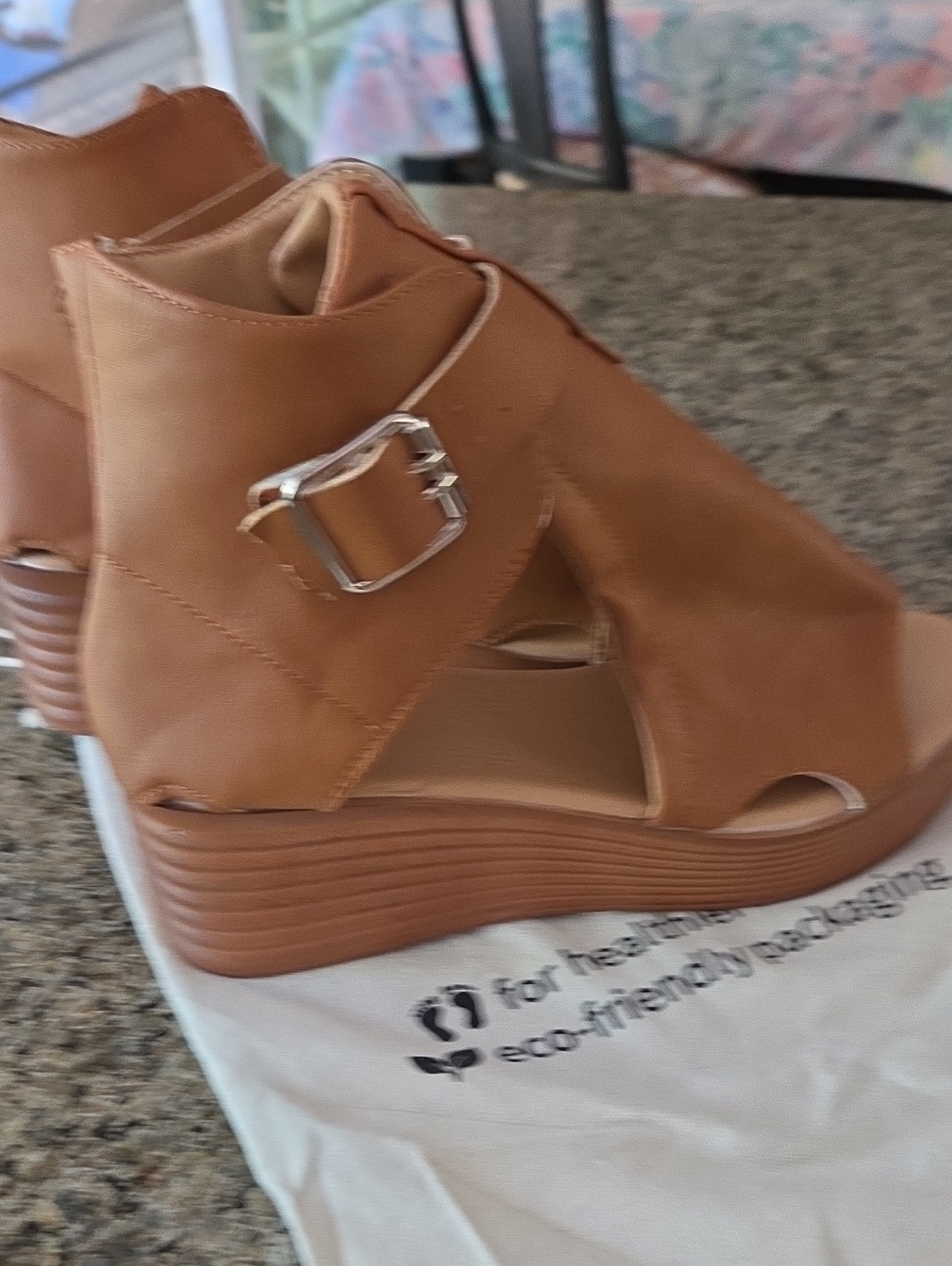 Gerry Weber Tan Wedge Peep-Toe Sandal with Buckle